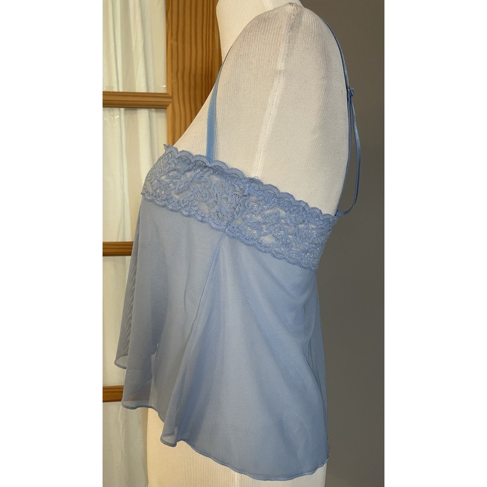 VIP Collections Mesh Nightie Top Women's 6 Blue Floral Lace Front Slit  Romantic - Picture 4 of 11